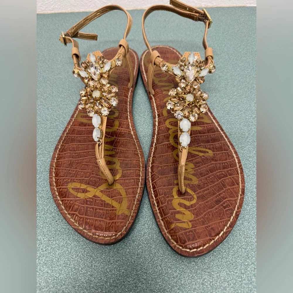 Sam Edelman “Grayson” Jeweled Rhinestones Flat Thong Gladiator Sandals 10.5 - Picture 7 of 13